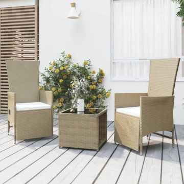 vidaXL 3-delige Loungeset poly rattan en staal beige