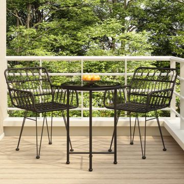 vidaXL 3-delige Tuinset poly rattan zwart