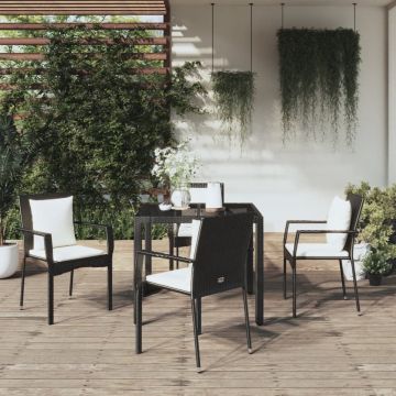 vidaXL 5-delige Tuinset met kussens poly rattan zwart