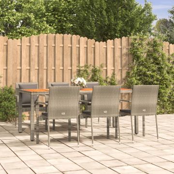 vidaXL 7-delige Tuinset met kussens poly rattan grijs