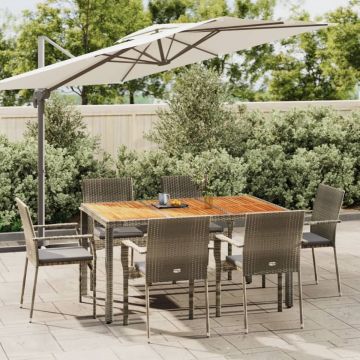 vidaXL 7-delige Tuinset met kussens poly rattan grijs