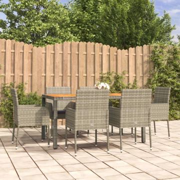 vidaXL 7-delige Tuinset met kussens poly rattan grijs