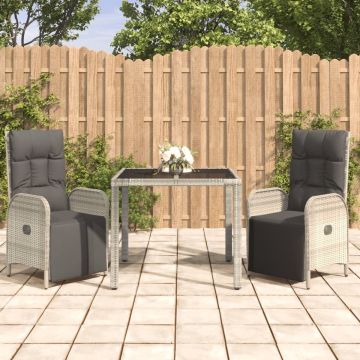 vidaXL 3-delige Tuinset met kussens poly rattan grijs