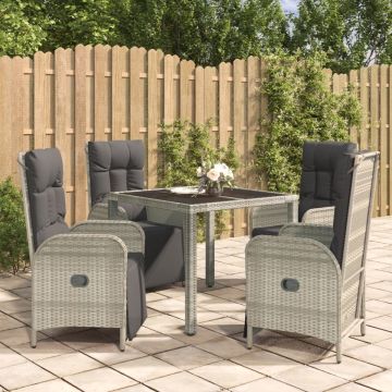 vidaXL 5-delige Tuinset met kussens poly rattan grijs