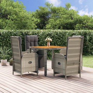 vidaXL 5-delige Tuinset met kussens poly rattan grijs