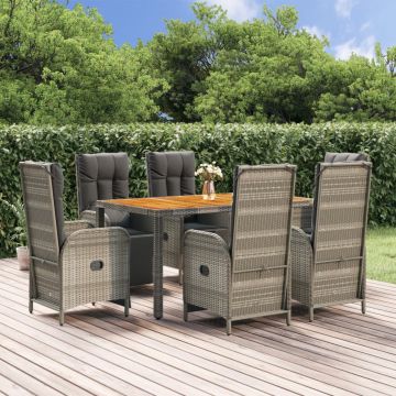 vidaXL 7-delige Tuinset met kussens poly rattan grijs