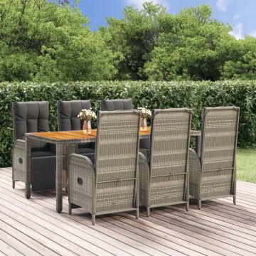 vidaXL 7-delige Tuinset met kussens poly rattan grijs