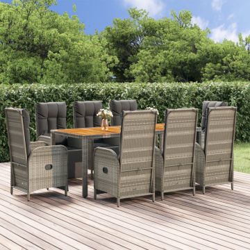 vidaXL 9-delige Tuinset met kussens poly rattan grijs