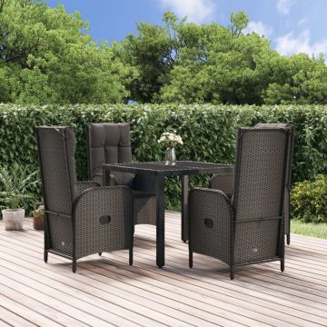 vidaXL 5-delige Tuinset met kussens poly rattan zwart