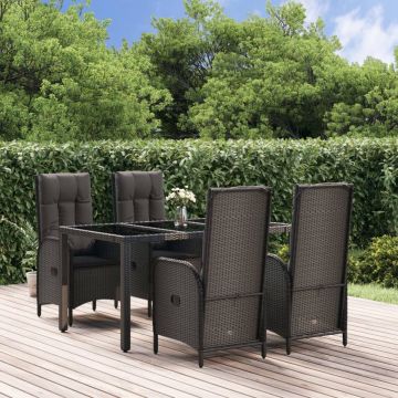 vidaXL 5-delige Tuinset met kussens poly rattan zwart