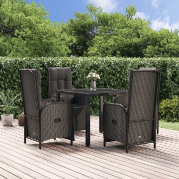 vidaXL 5-delige Tuinset met kussens poly rattan zwart