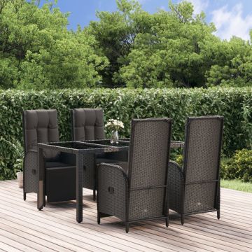 vidaXL 5-delige Tuinset met kussens poly rattan zwart