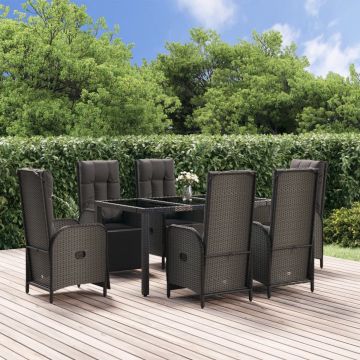 vidaXL 7-delige Tuinset met kussens poly rattan zwart en grijs