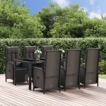 vidaXL 7-delige Tuinset met kussens poly rattan zwart