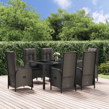 vidaXL 7-delige Tuinset met kussens poly rattan zwart