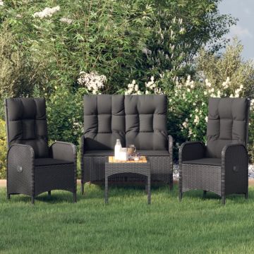 vidaXL 4-delige Loungeset met kussens poly rattan zwart