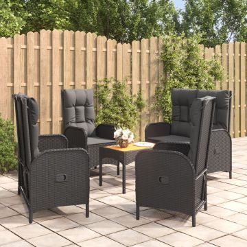 vidaXL 5-delige Tuinset met kussens poly rattan zwart