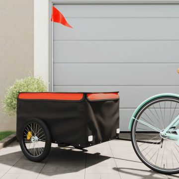 vidaXL Fietskar 45 kg ijzer zwart en oranje