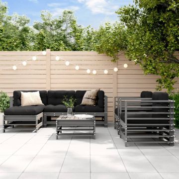 vidaXL 7-delige Loungeset met kussens massief hout grijs