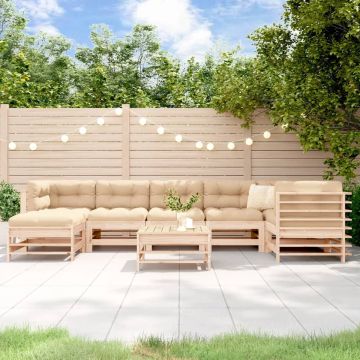 vidaXL 8-delige Loungeset met kussens massief hout