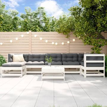 vidaXL 8-delige Loungeset met kussens massief hout wit