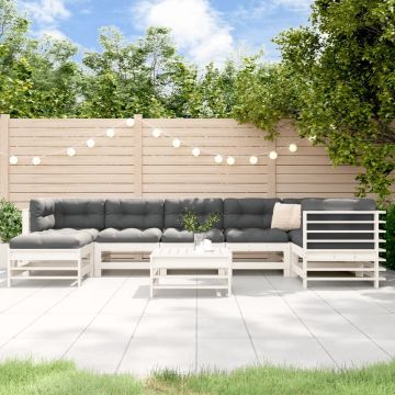 vidaXL 8-delige Loungeset met kussens massief hout wit