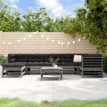 vidaXL 8-delige Loungeset met kussens massief hout grijs