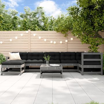 vidaXL 8-delige Loungeset met kussens massief hout grijs