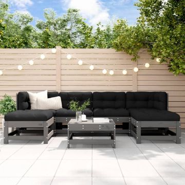 vidaXL 7-delige Loungeset met kussens massief hout grijs