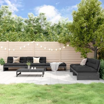 vidaXL 6-delige Loungeset met kussens massief hout grijs