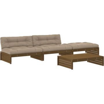 vidaXL-4-delige-Loungeset-met-kussens-massief-hout-honingbruin