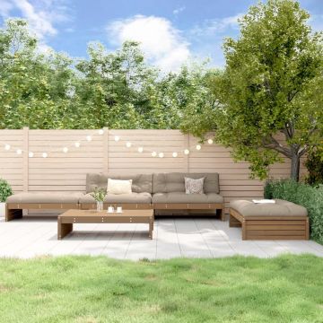 vidaXL 5-delige Loungeset met kussens massief hout honingbruin