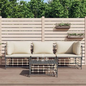 vidaXL 4-delige Loungeset met kussens poly rattan antracietkleurig