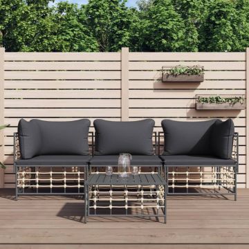 vidaXL 4-delige Loungeset met kussens poly rattan antracietkleurig