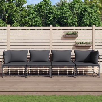 vidaXL 4-delige Loungeset met kussens poly rattan antracietkleurig