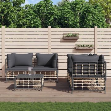 vidaXL 5-delige Loungeset met kussens poly rattan antracietkleurig