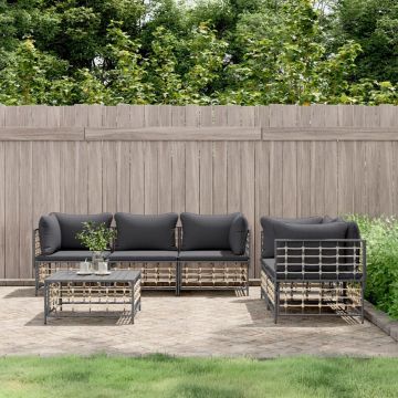 vidaXL 6-delige Loungeset met kussens poly rattan antracietkleurig