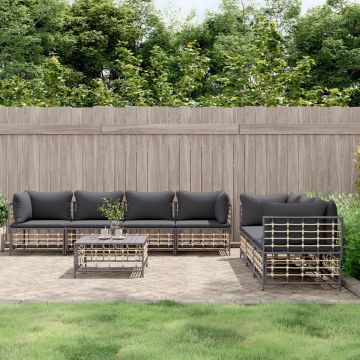 vidaXL 8-delige Loungeset met kussens poly rattan antracietkleurig