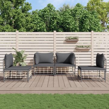 vidaXL 4-delige Loungeset met kussens poly rattan antracietkleurig