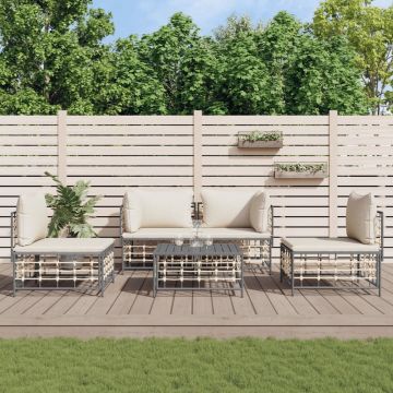 vidaXL 5-delige Loungeset met kussens poly rattan antracietkleurig