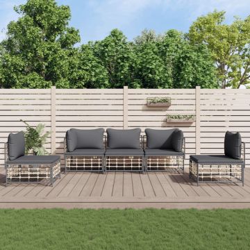 vidaXL 5-delige Loungeset met kussens poly rattan antracietkleurig