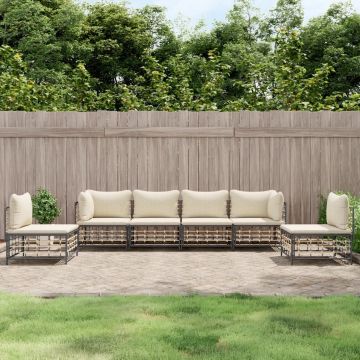 vidaXL 6-delige Loungeset met kussens poly rattan antracietkleurig