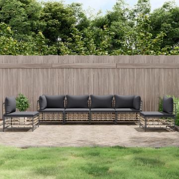 vidaXL 6-delige Loungeset met kussens poly rattan antracietkleurig