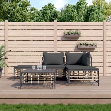 vidaXL 5-delige Loungeset met kussens poly rattan antracietkleurig