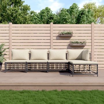 vidaXL 5-delige Loungeset met kussens poly rattan antracietkleurig