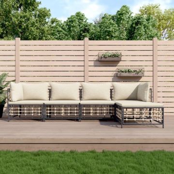 vidaXL 5-delige Loungeset met kussens poly rattan antracietkleurig