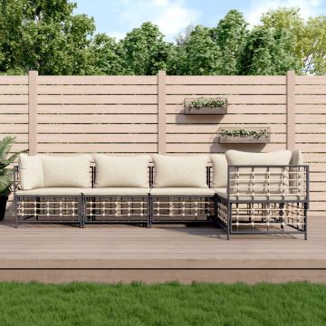 vidaXL 5-delige Loungeset met kussens poly rattan antracietkleurig