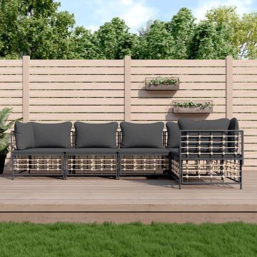 vidaXL 5-delige Loungeset met kussens poly rattan antracietkleurig