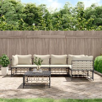 vidaXL 6-delige Loungeset met kussens poly rattan antracietkleurig