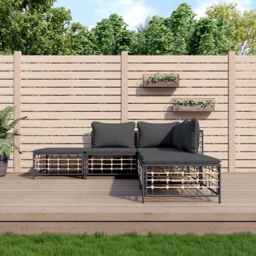 vidaXL 5-delige Loungeset met kussens poly rattan antracietkleurig